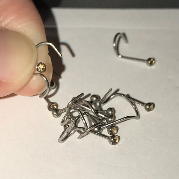 Topaz Yellow 22 Gauge Curved Nose Rings - Picture 1 of 2